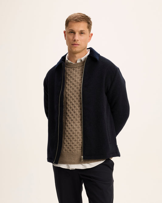 Sand Wool Jacket with Corduroy Collar