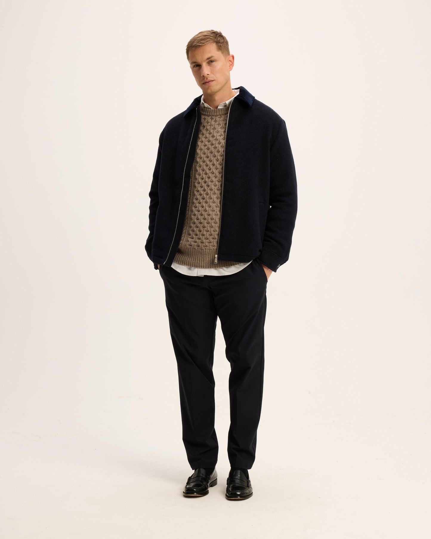 Sand Wool Jacket with Corduroy Collar