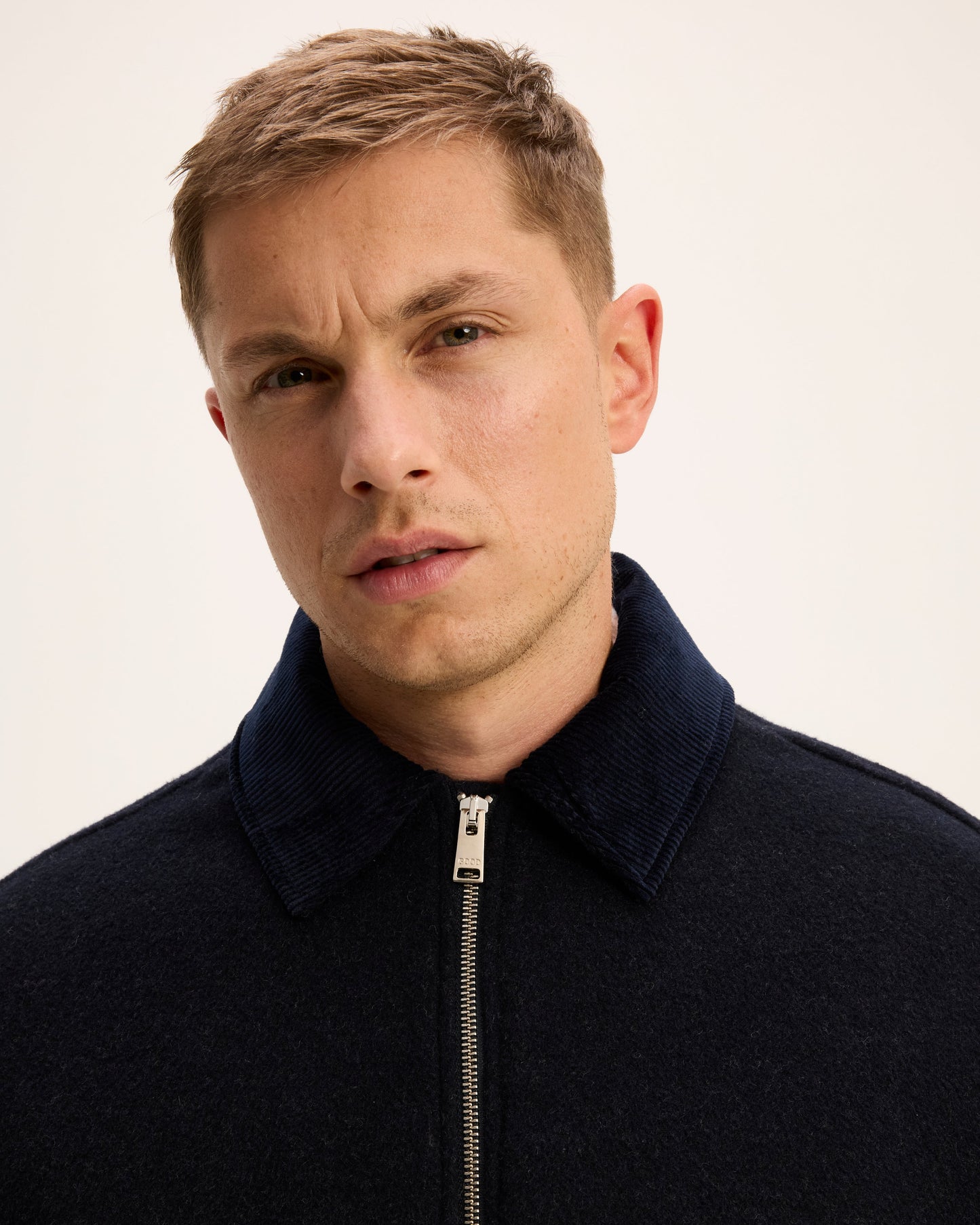 Sand Wool Jacket with Corduroy Collar