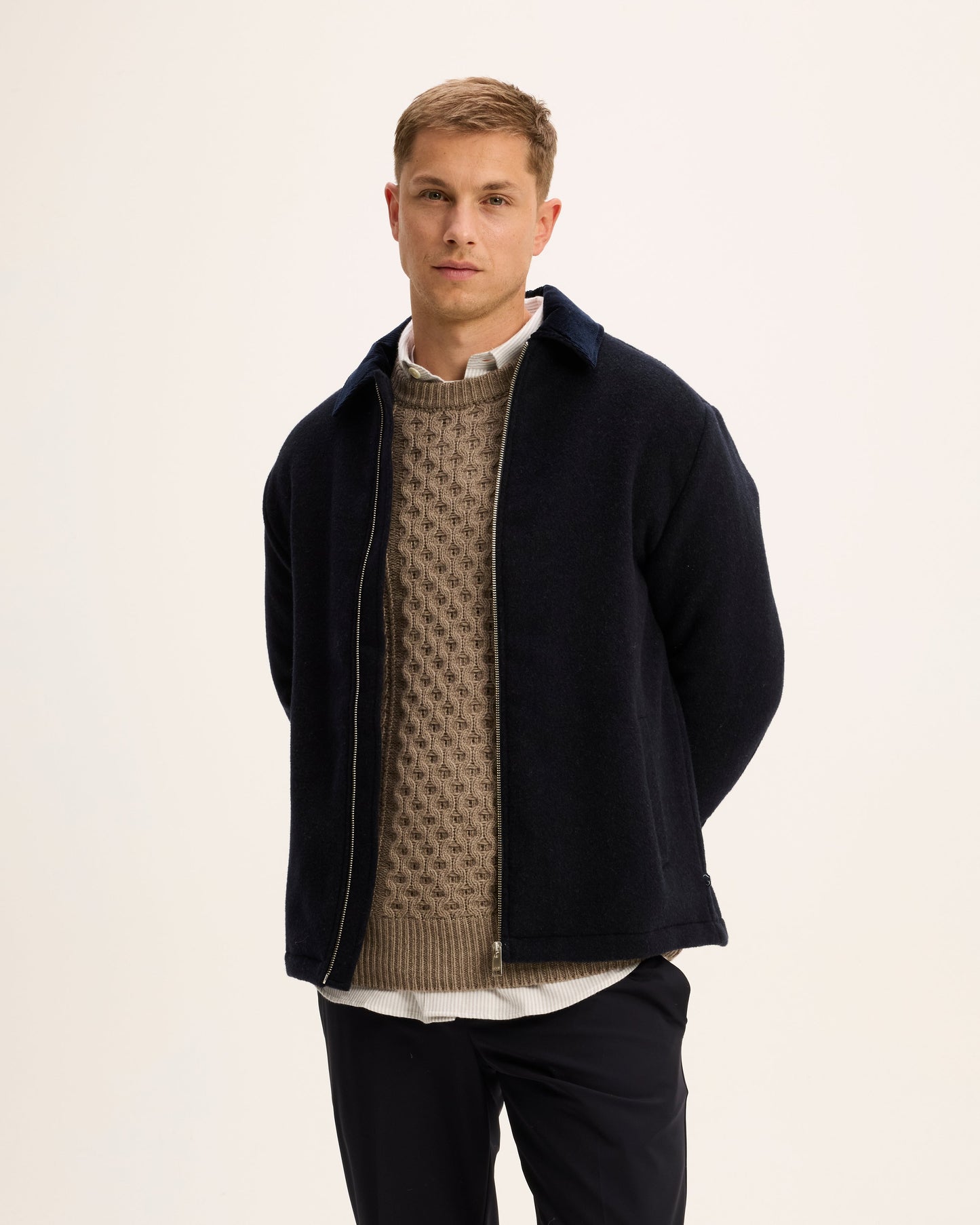 Sand Wool Jacket with Corduroy Collar