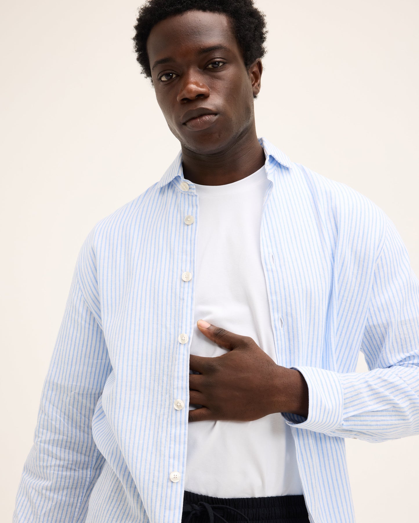 Subway Striped Button-up Linen Shirt